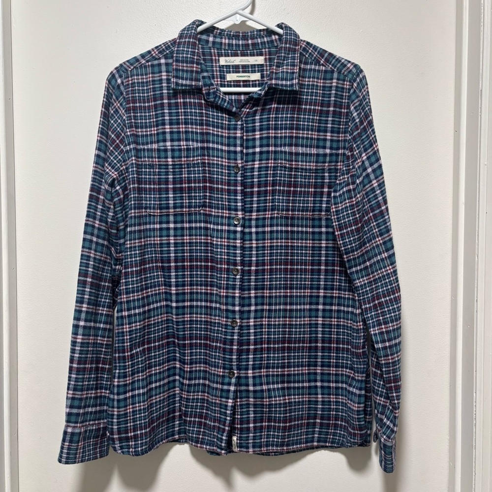 Woolrich Women's Blue and pink Plaid Button Down Shirt pemberton flannel L